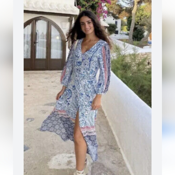 Zara (Bloggers Favorite) Printed Tunic Dress Size X-small Blue/White/Red - Picture 5 of 16